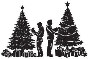 Christmas tree silhouette with gifts pro design vector