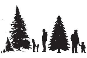 silueta de un familia decorando un Navidad árbol con todas elementos como separar objetos vector