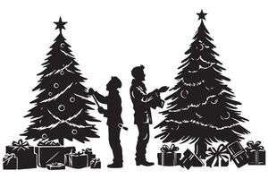 Navidad árbol con regalos silueta diseño aislado vector