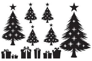 Christmas tree with gifts silhouett vector