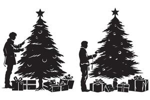 Christmas tree silhouette with gifts pro design vector