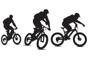 set of silhouette bicycle riders vector