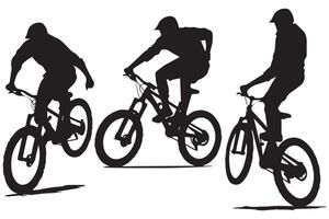 silhouette cyclists bicycle jumping riders on white background vector