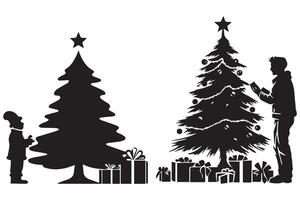 Christmas tree with gifts silhouette design isolated vector