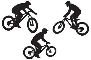 Black silhouettes of bicyclist rider jumping on a white background vector