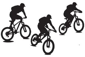 silhouette cyclists bicycle jumping riders on white background vector