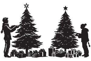 Christmas tree silhouette with gifts pro design vector