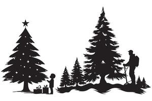 Christmas tree silhouette with gifts pro design vector