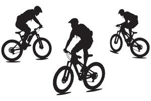 set of silhouette bicycle riders vector