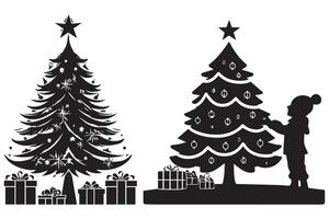 Christmas tree with gifts silhouette design isolated vector