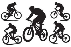 silhouette cyclists bicycle jumping riders on white background vector