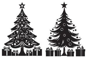 Christmas tree with gifts silhouett vector