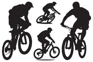 silhouette cyclists bicycle jumping riders on white background vector