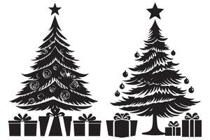 Christmas tree with gifts silhouett vector