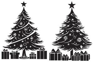 Christmas tree with gifts silhouett vector