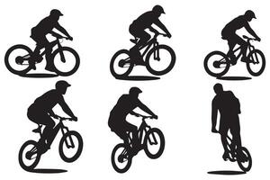 Black silhouettes of bicyclist rider jumping on a white background vector