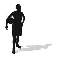 Single image of black female silhouette of basketball player in a ball game. Basketball vector