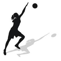 soltero imagen de negro hembra silueta de baloncesto jugador en un pelota juego. baloncesto vector