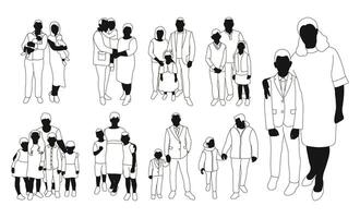 Silhouette of adults and children, families, isolated vector