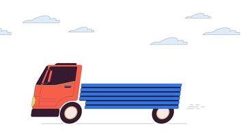 camión con vacío remolque conducción línea 2d objeto animación. camión sin carga. Envío Servicio plano color dibujos animados 4k, alfa canal. carga coche en la carretera animado articulo en blanco antecedentes video
