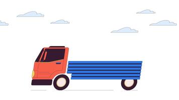 Lorry with empty trailer driving line 2D object animation. Truck without cargo. Shipping service flat color cartoon 4K , alpha channel. Freight car on road animated item on white background video