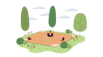 Picknick Decke auf Park Rasen Linie Karikatur Animation. genießen Essen draußen 4k Bewegung Grafik. ruhen im Sommer- Natur auf Wochenende 2d linear animiert Szene isoliert auf Weiß Hintergrund video