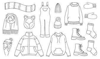 Warm autumn-winter clothes. collection of autumn-winter clothes. sketch icon isolated on white. vector