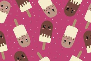 Chocolate popsicle seamless pattern on pink background. illustration. vector