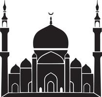 mosque silhouette black and white eid mubarak vector