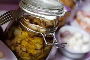 Pickle jar served at the buffet photo