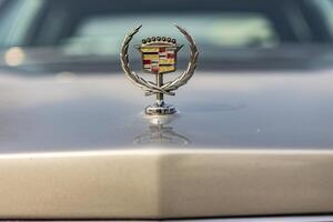 Vicenza Italy 19 March 2024 A close up shot of the Cadillac emblem showcasing its iconic design and luxury photo