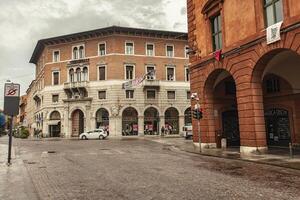 FERRARA ITALY 29 JULY 2020 Buildings in crossroads in Ferrara in Italy photo