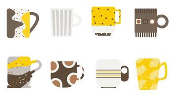 Mugs set. Brown and yellow tea and coffee cups isolated on white background vector