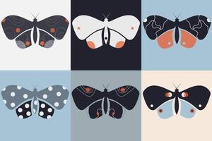 Butterfly set. Abstract shapes insect design. Illustration in pastel colors vector