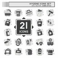 Icon Set Hygiene. related to Cleaning symbol. comic style. simple design illustration vector