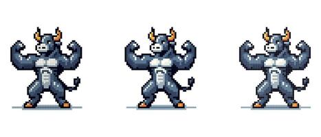 A pixelated bull with strong, inflated arms, symbolizing the strength and growth of the market. vector