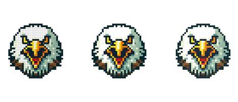 Pixelated portrait of an eagle with a tense, angry look. vector