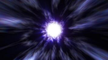 een hoge snelheid vlucht door donker Purper abstract hyperspace in ruimte. dynamisch golven van energie, gloeiend stromen van er toe doen. lichtsnelheid reis door tijd continuüm. 4k 60 fps lusvormige achtergrond. video