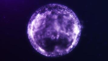 abstrait liquide embrasé violet sphère de énergie particules sur foncé Contexte. la magie brillant orbe de dynamique plasma les flux dans espace. numérique futuriste écoulement bokeh vj Balle concept. 4k 60 ips en boucle. video