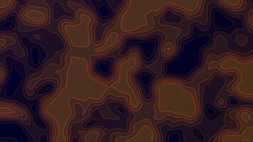 abstrato topográfico superfície, uma fluxo do brilhando néon laranja linhas e formas em uma Sombrio fundo. Memphis mínimo líquido gradiente, esboço cartografia ondas textura panorama material. 4k 60fps laço. video
