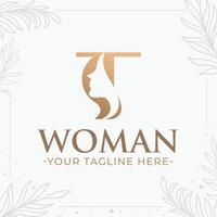 Beautiful letter T monogram logo with woman silhouette vector