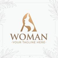 Beautiful letter A monogram logo with woman silhouette vector