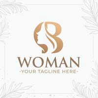 Beautiful letter B monogram logo with woman silhouette vector