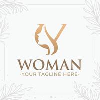 Beautiful letter Y monogram logo with woman silhouette vector