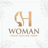 hermosa letra h monograma logo con mujer silueta vector