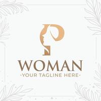 Beautiful letter P monogram logo with woman silhouette vector