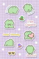 cute frog and froggy hand drawn cartoon and motivation digital sticker bundle vector