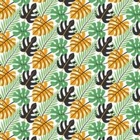 Tropical leaves seamless pattern. Green and yellow abstract jungle leaves repeat on white. Summer background design for print, decoration, fabric, card. vector