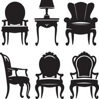 Black silhouettes of different chair, black color silhouette vector