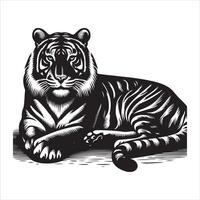 Tiger lying down, black color silhouette vector